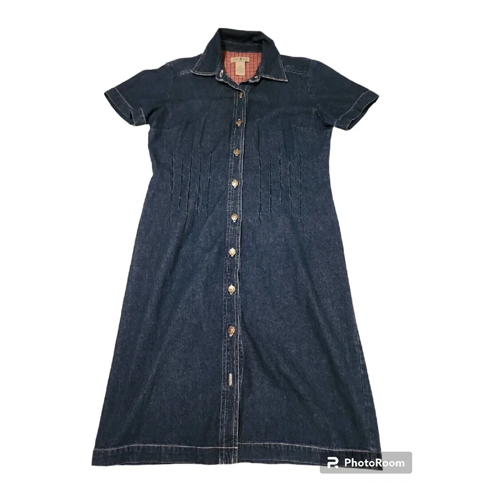 Duck Head Denim Dress Petite Button Front Casual Dark Wash‎ Shirt Dress 4P